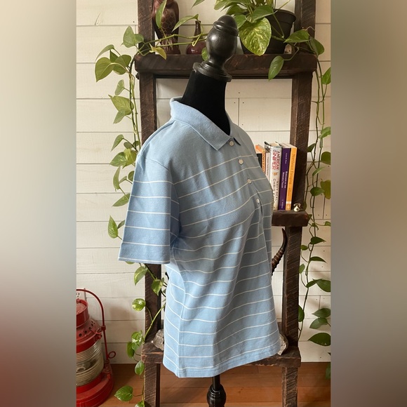 Eddie Bauer: Blue Golf Polo with White Stripes - Picture 9 of 17